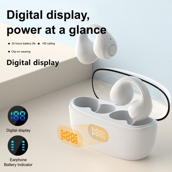 Clip-On Wireless Earbuds withLED Display