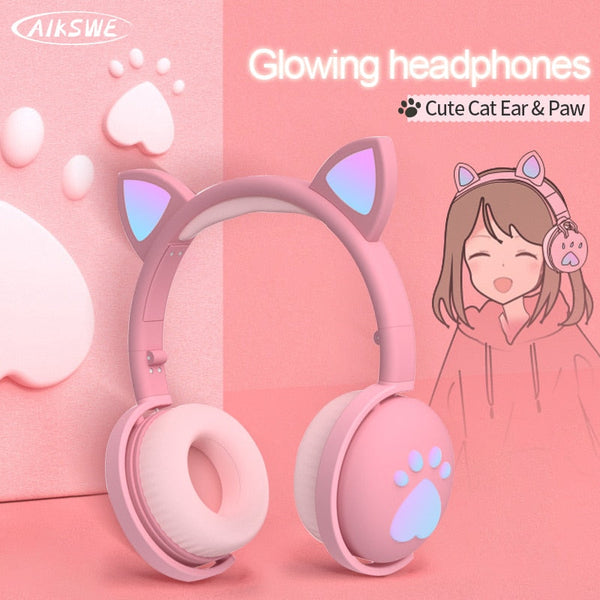 Glowing Cute LED Cat Ear Bluetooth Headphoneswith Mic